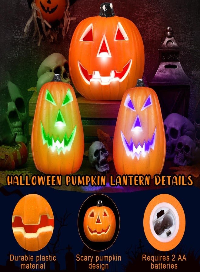 Rossesay 3 Pack Halloween Pumpkin Lantern LED Lighted up Pumpkins Decorations Jack O' Lanterns for Indoor or Outdoor Decors Halloween Party Supplies(Colored) - Image 3